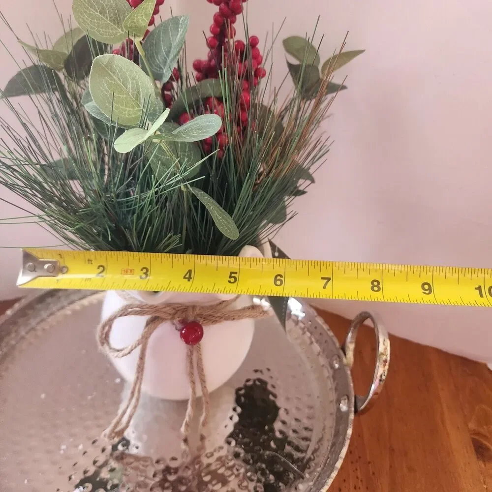Home Decor Artifical Floral Greenery Arrangement White Ruffled Pottery P…